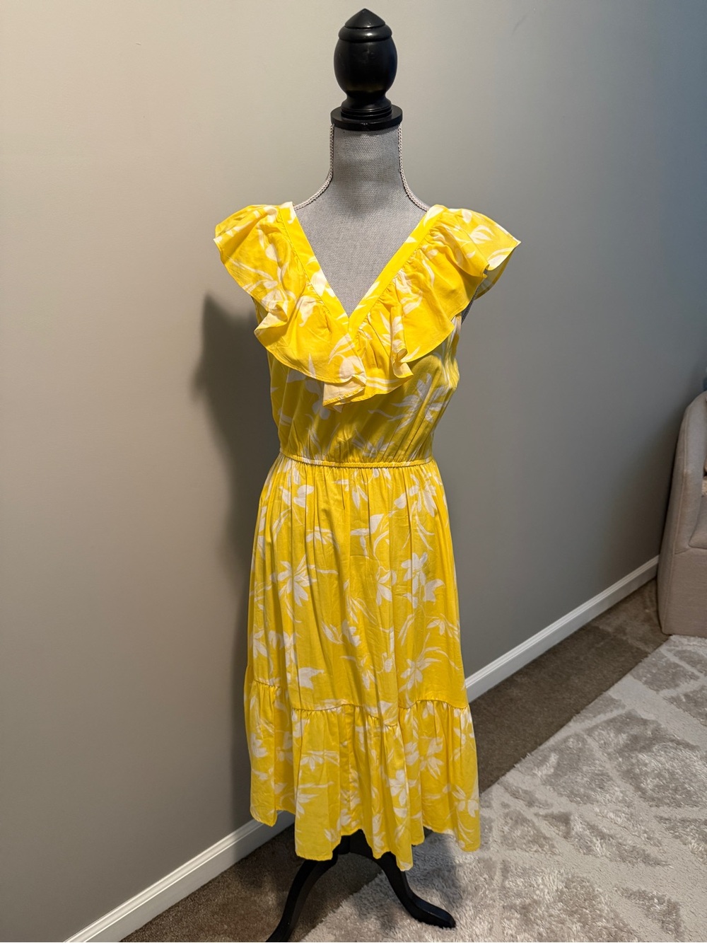 Banana Republic Yellow & White Floral Ruffle Midi Dress